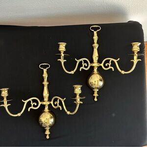 Baldwin Brass 2 Arm Large Ball Wall Sconce Pair Vintage Candelabra Colonial